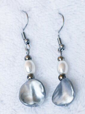 Handmade Pearlescent Silver Upcycled Dangle Earrings